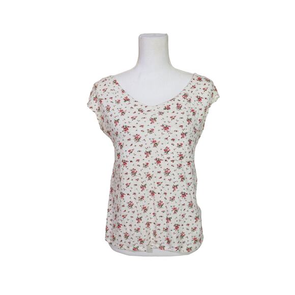 Mossimo short sleeve tshirt size medium floral zip back cotton - Picture 1 of 6